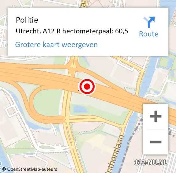 Locatie op kaart van de 112 melding: Politie Utrecht, A12 R hectometerpaal: 57,8 op 28 februari 2018 05:59