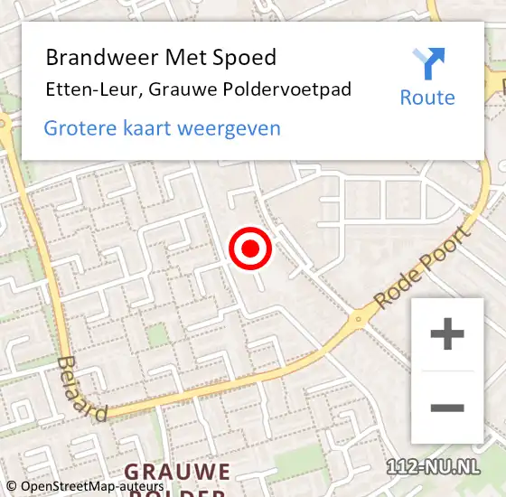 Locatie op kaart van de 112 melding: Brandweer Met Spoed Naar Etten-Leur, Grauwe Poldervoetpad op 28 februari 2018 08:14