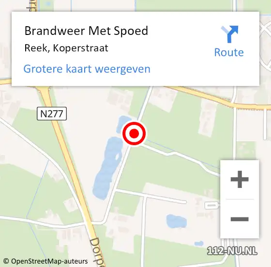 Locatie op kaart van de 112 melding: Brandweer Met Spoed Naar Reek, Koperstraat op 28 februari 2018 08:54