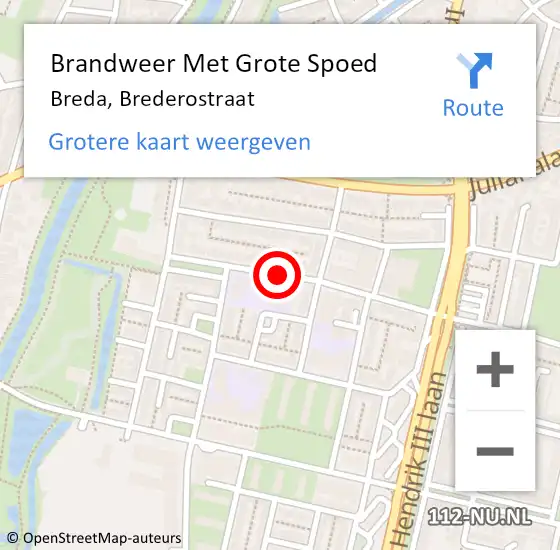 Locatie op kaart van de 112 melding: Brandweer Met Grote Spoed Naar Breda, Brederostraat op 28 februari 2018 09:34