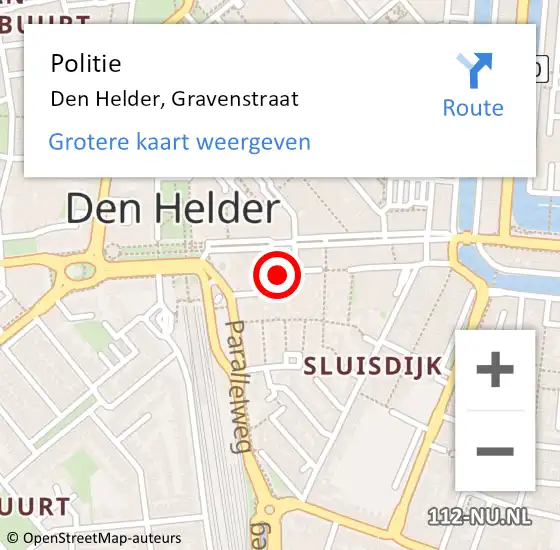 Locatie op kaart van de 112 melding: Politie Den Helder, Gravenstraat op 28 februari 2018 09:53