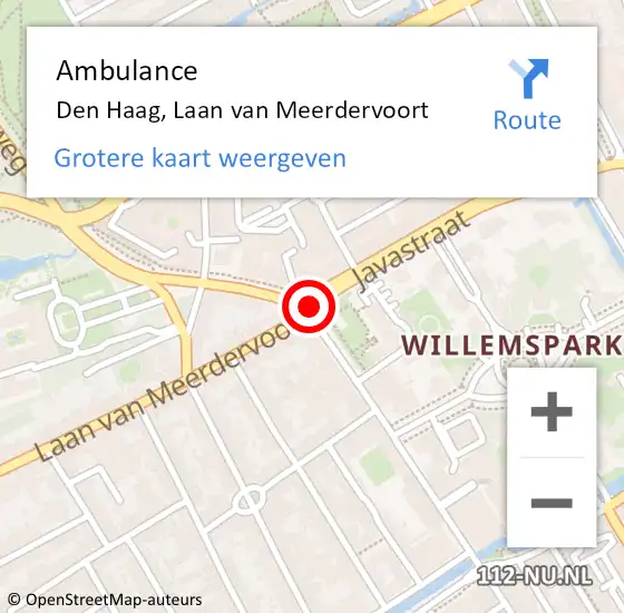 Locatie op kaart van de 112 melding: Ambulance Den Haag, Laan van Meerdervoort op 28 februari 2018 11:10