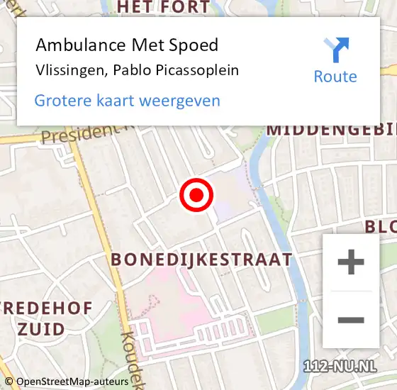 Locatie op kaart van de 112 melding: Ambulance Met Spoed Naar Vlissingen, Pablo Picassoplein op 28 februari 2018 12:45