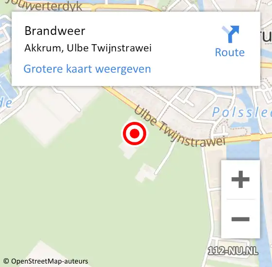 Locatie op kaart van de 112 melding: Brandweer Akkrum, Ulbe Twijnstrawei op 28 februari 2018 13:54