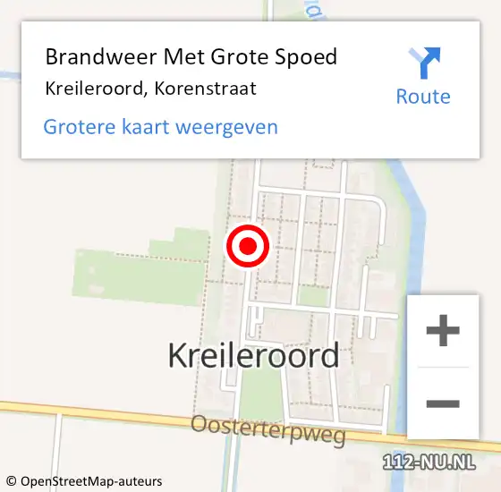 Locatie op kaart van de 112 melding: Brandweer Met Grote Spoed Naar Kreileroord, Korenstraat op 28 februari 2018 14:45