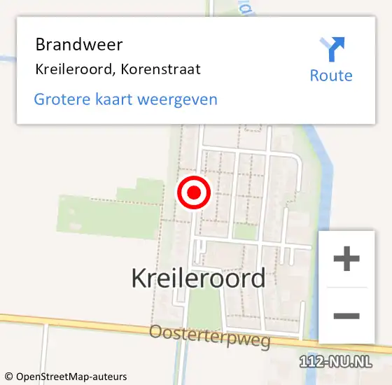 Locatie op kaart van de 112 melding: Brandweer Kreileroord, Korenstraat op 28 februari 2018 14:47