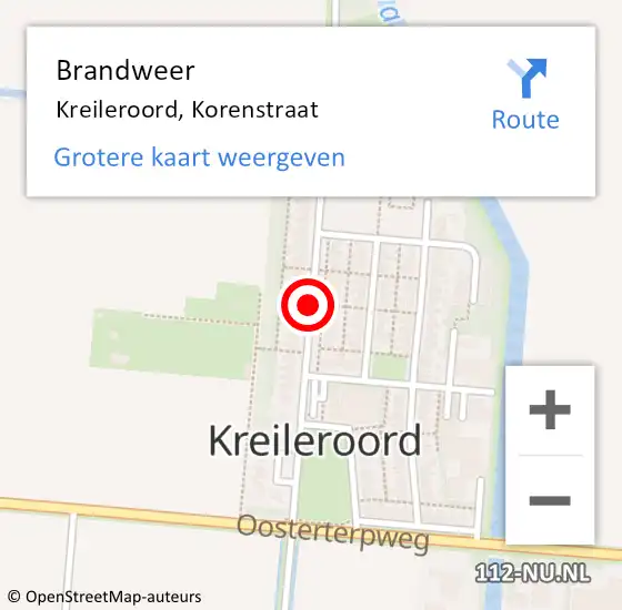 Locatie op kaart van de 112 melding: Brandweer Kreileroord, Korenstraat op 28 februari 2018 14:48