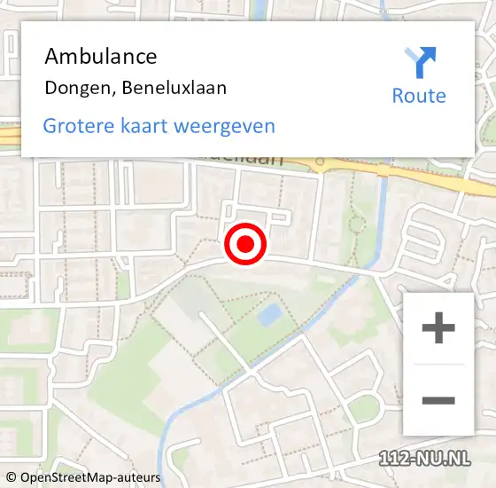 Locatie op kaart van de 112 melding: Ambulance Dongen, Beneluxlaan op 28 februari 2018 14:49