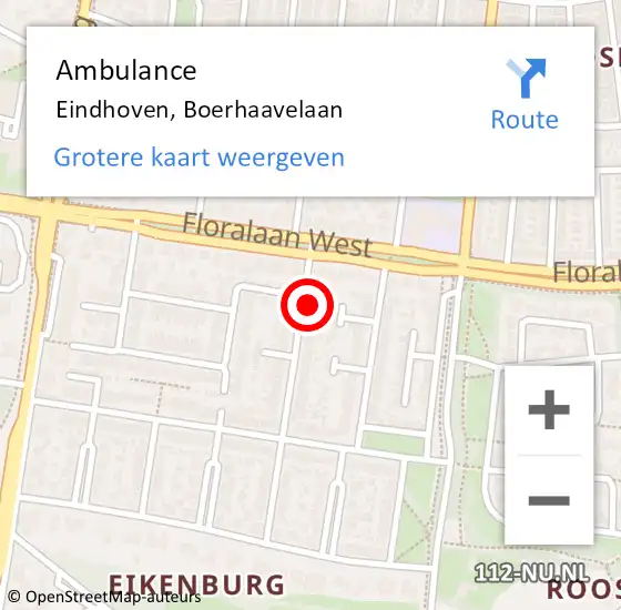 Locatie op kaart van de 112 melding: Ambulance Eindhoven, Boerhaavelaan op 28 februari 2018 15:09