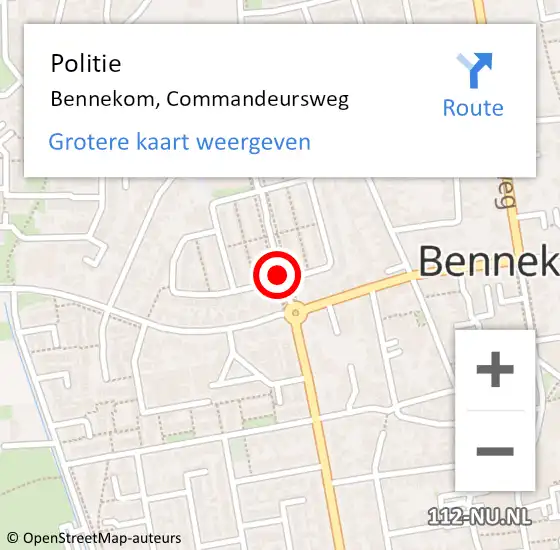 Locatie op kaart van de 112 melding: Politie Bennekom, Commandeursweg op 28 februari 2018 16:11