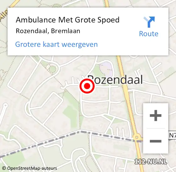 Locatie op kaart van de 112 melding: Ambulance Met Grote Spoed Naar Rozendaal, Bremlaan op 28 februari 2018 18:10