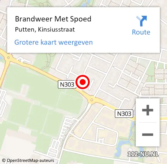 Locatie op kaart van de 112 melding: Brandweer Met Spoed Naar Putten, Kinsiusstraat op 17 februari 2014 17:03