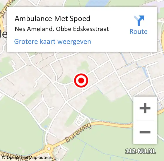 Locatie op kaart van de 112 melding: Ambulance Met Spoed Naar Nes Ameland, Obbe Edskesstraat op 22 september 2013 20:05