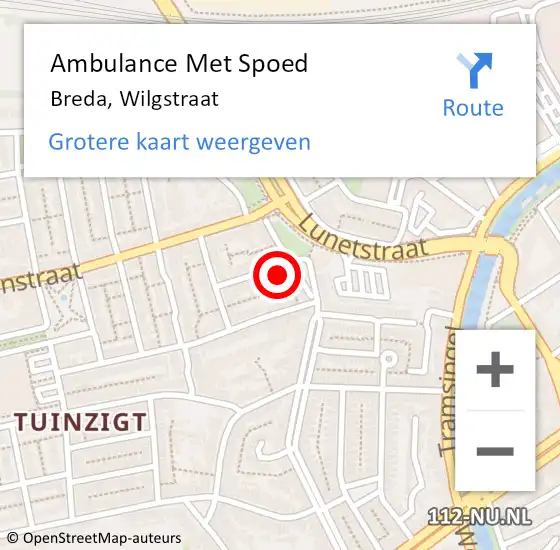 Locatie op kaart van de 112 melding: Ambulance Met Spoed Naar Breda, Wilgstraat op 28 februari 2018 19:43