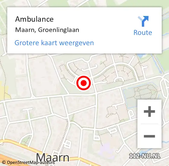 Locatie op kaart van de 112 melding: Ambulance Maarn, Groenlinglaan op 28 februari 2018 20:36