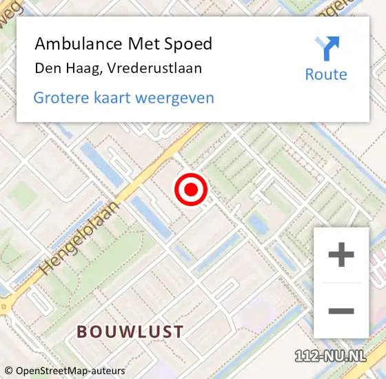 Locatie op kaart van de 112 melding: Ambulance Met Spoed Naar Den Haag, Vrederustlaan op 28 februari 2018 21:46