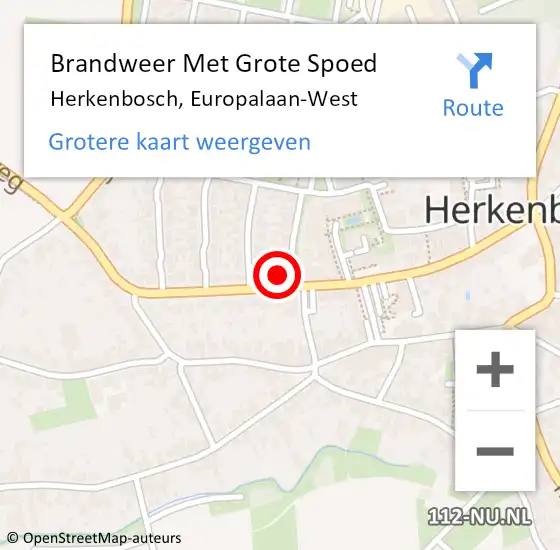 Locatie op kaart van de 112 melding: Brandweer Met Grote Spoed Naar Herkenbosch, Europalaan-West op 28 februari 2018 22:29
