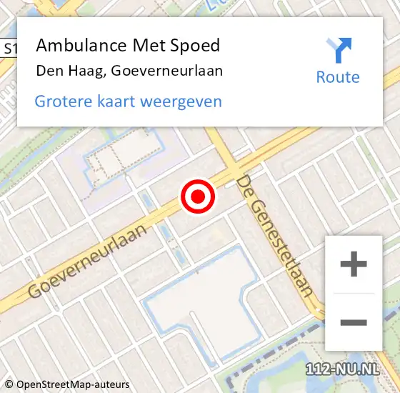 Locatie op kaart van de 112 melding: Ambulance Met Spoed Naar Den Haag, Goeverneurlaan op 28 februari 2018 23:59