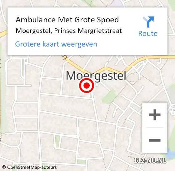 Locatie op kaart van de 112 melding: Ambulance Met Grote Spoed Naar Moergestel, Prinses Margrietstraat op 1 maart 2018 03:48