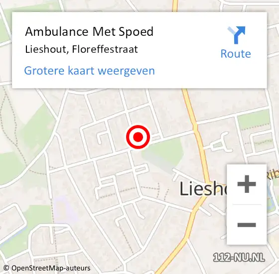 Locatie op kaart van de 112 melding: Ambulance Met Spoed Naar Lieshout, Floreffestraat op 1 maart 2018 06:11