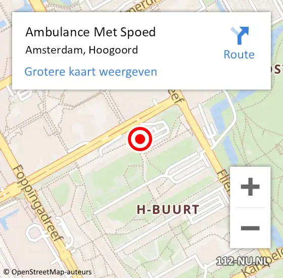 Locatie op kaart van de 112 melding: Ambulance Met Spoed Naar Amsterdam, Hoogoord op 1 maart 2018 06:23