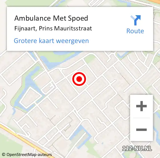 Locatie op kaart van de 112 melding: Ambulance Met Spoed Naar Fijnaart, Prins Mauritsstraat op 1 maart 2018 06:33