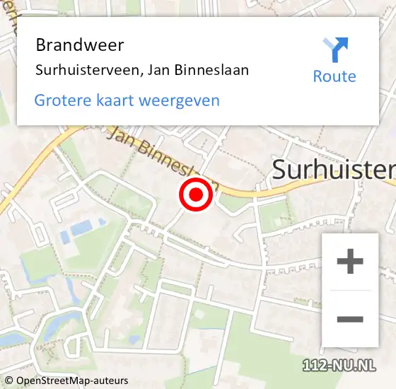 Locatie op kaart van de 112 melding: Brandweer Surhuisterveen, Jan Binneslaan op 1 maart 2018 08:16