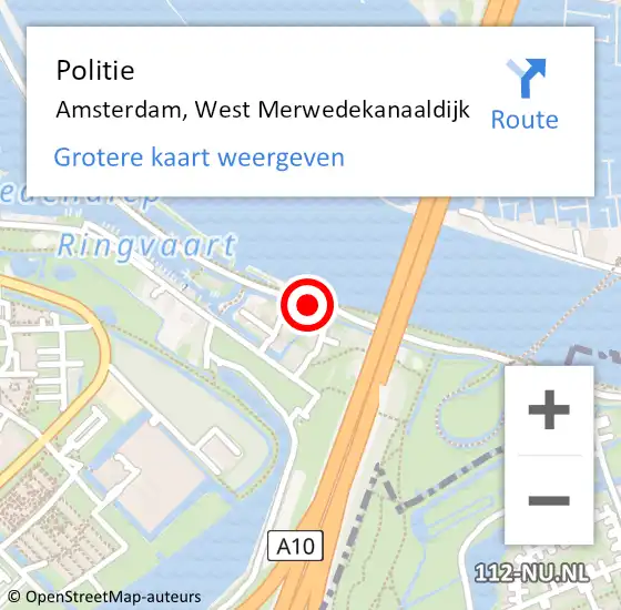 Locatie op kaart van de 112 melding: Politie Amsterdam, West Merwedekanaaldijk op 1 maart 2018 09:08