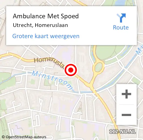Locatie op kaart van de 112 melding: Ambulance Met Spoed Naar Utrecht, Homeruslaan op 1 maart 2018 09:16