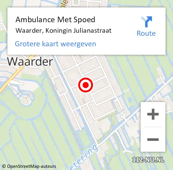 Locatie op kaart van de 112 melding: Ambulance Met Spoed Naar Waarder, Koningin Julianastraat op 1 maart 2018 09:21