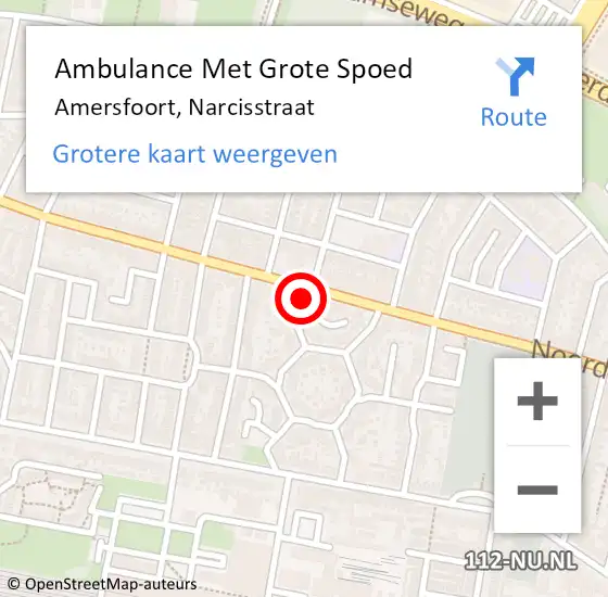 Locatie op kaart van de 112 melding: Ambulance Met Grote Spoed Naar Amersfoort, Narcisstraat op 1 maart 2018 09:57