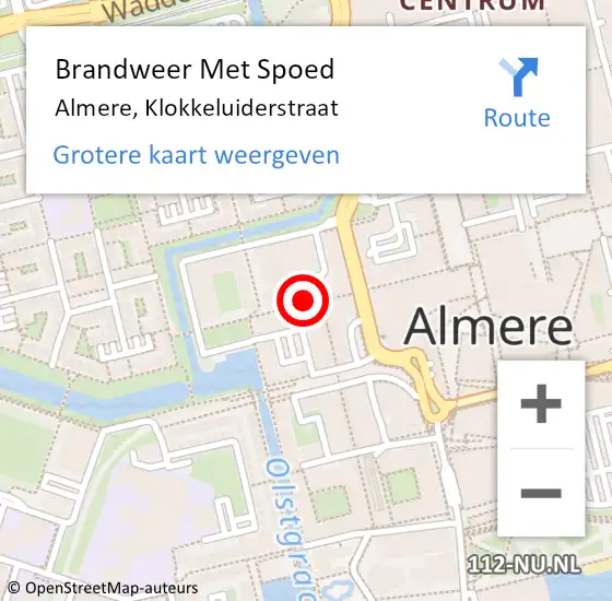 Locatie op kaart van de 112 melding: Brandweer Met Spoed Naar Almere, Klokkeluiderstraat op 1 maart 2018 10:13