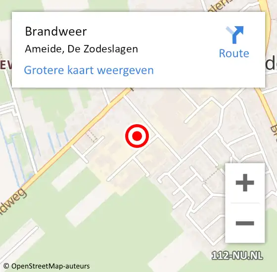 Locatie op kaart van de 112 melding: Brandweer Ameide, De Zodeslagen op 1 maart 2018 10:28