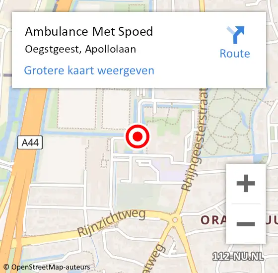 Locatie op kaart van de 112 melding: Ambulance Met Spoed Naar Oegstgeest, Apollolaan op 1 maart 2018 11:13