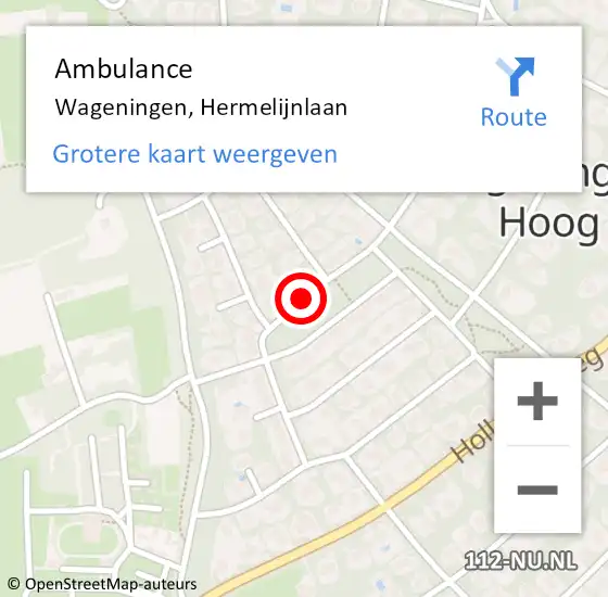 Locatie op kaart van de 112 melding: Ambulance Wageningen, Hermelijnlaan op 1 maart 2018 11:31