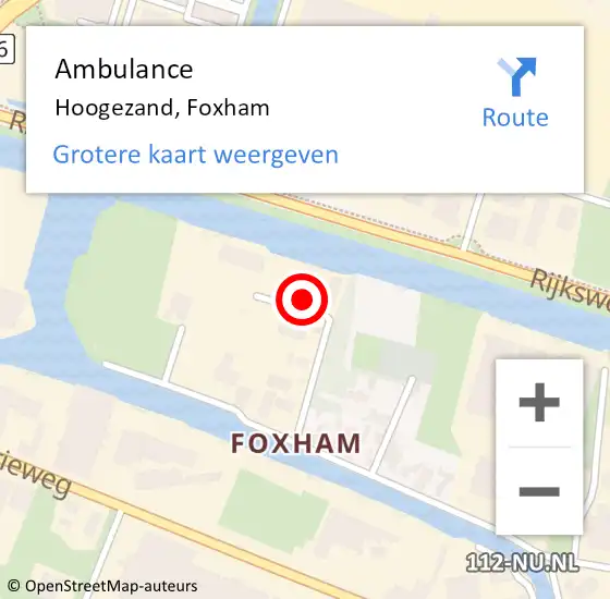 Locatie op kaart van de 112 melding: Ambulance Hoogezand, Foxham op 1 maart 2018 11:49