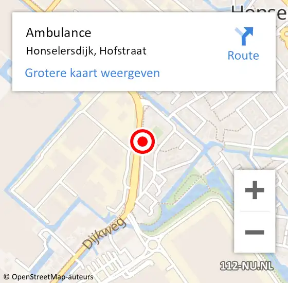 Locatie op kaart van de 112 melding: Ambulance Honselersdijk, Hofstraat op 1 maart 2018 11:56