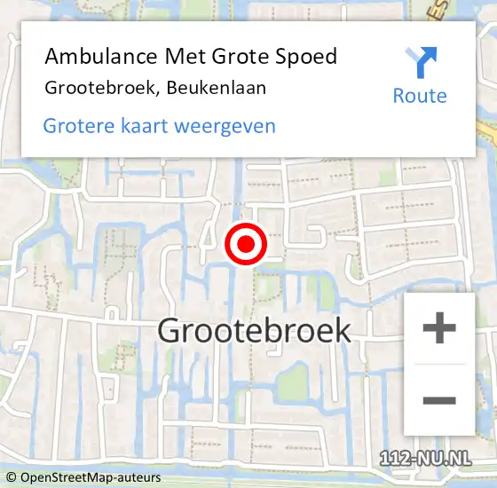 Locatie op kaart van de 112 melding: Ambulance Met Grote Spoed Naar Grootebroek, Beukenlaan op 1 maart 2018 12:08