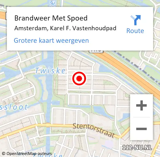 Locatie op kaart van de 112 melding: Brandweer Met Spoed Naar Amsterdam, Karel F. Vastenhoudpad op 1 maart 2018 12:23