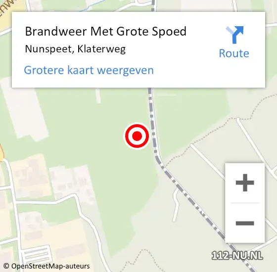 Locatie op kaart van de 112 melding: Brandweer Met Grote Spoed Naar Nunspeet, Klaterweg op 1 maart 2018 12:57