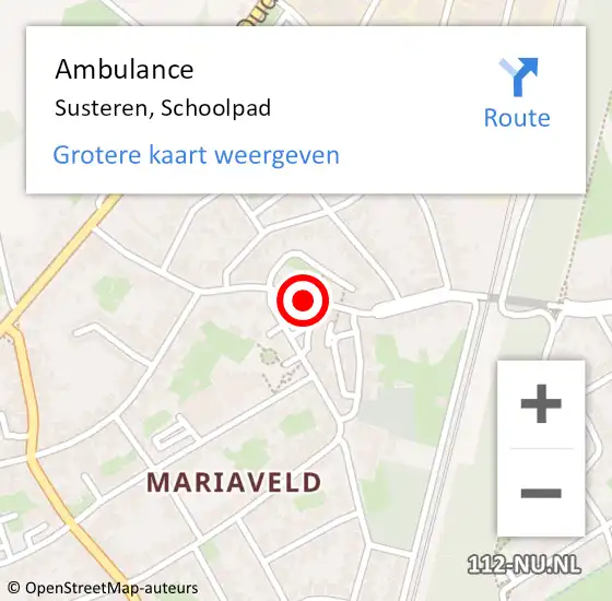 Locatie op kaart van de 112 melding: Ambulance Susteren, Schoolpad op 1 maart 2018 13:25