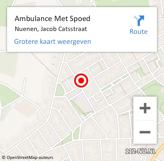 Locatie op kaart van de 112 melding: Ambulance Met Spoed Naar Nuenen, Jacob Catsstraat op 1 maart 2018 13:36