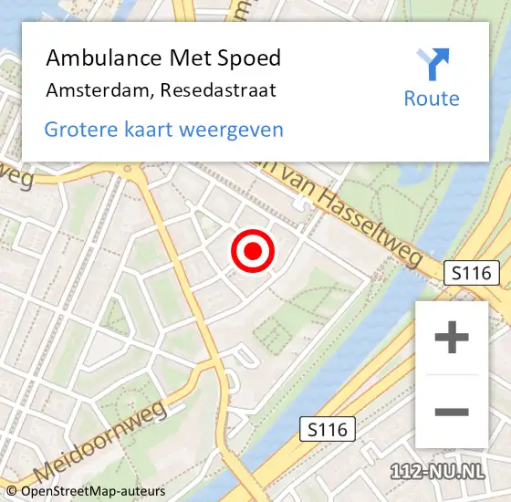 Locatie op kaart van de 112 melding: Ambulance Met Spoed Naar Amsterdam, Resedastraat op 1 maart 2018 13:59