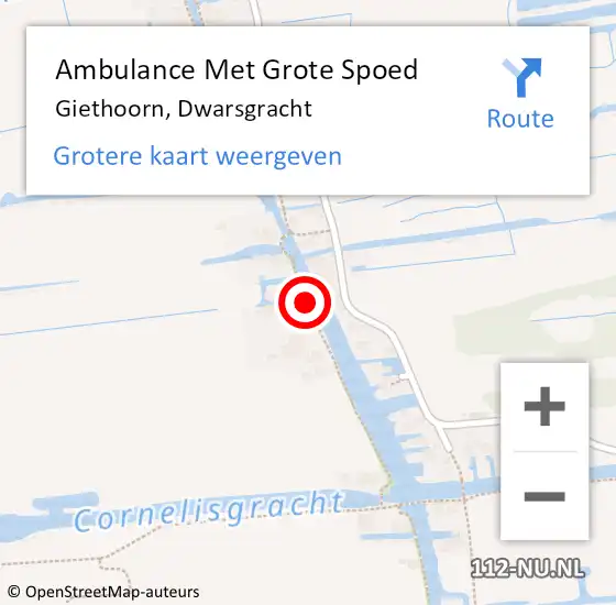 Locatie op kaart van de 112 melding: Ambulance Met Grote Spoed Naar Giethoorn, Dwarsgracht op 1 maart 2018 14:21