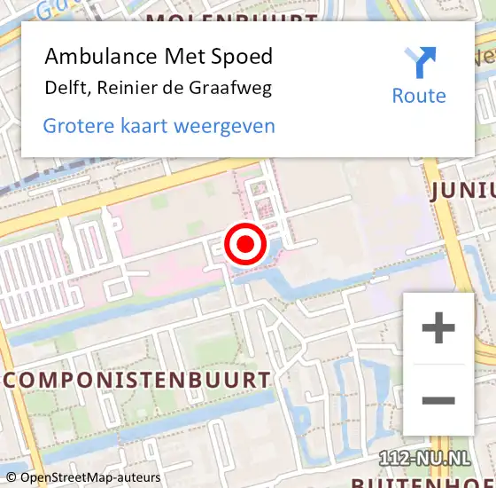Locatie op kaart van de 112 melding: Ambulance Met Spoed Naar Delft, Reinier de Graafweg op 1 maart 2018 14:25