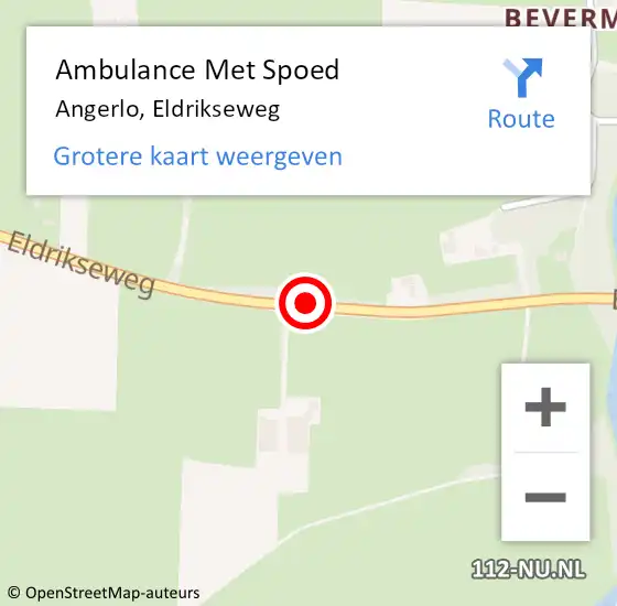 Locatie op kaart van de 112 melding: Ambulance Met Spoed Naar Angerlo, Eldrikseweg op 1 maart 2018 15:04