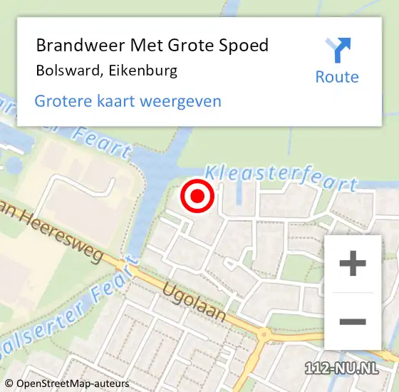 Locatie op kaart van de 112 melding: Brandweer Met Grote Spoed Naar Bolsward, Eikenburg op 1 maart 2018 15:10