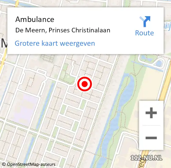 Locatie op kaart van de 112 melding: Ambulance De Meern, Prinses Christinalaan op 1 maart 2018 15:36