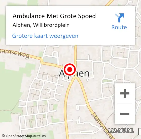Locatie op kaart van de 112 melding: Ambulance Met Grote Spoed Naar Alphen, Willibrordplein op 1 maart 2018 15:43