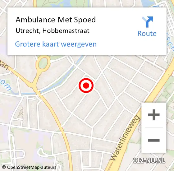 Locatie op kaart van de 112 melding: Ambulance Met Spoed Naar Utrecht, Hobbemastraat op 1 maart 2018 16:00